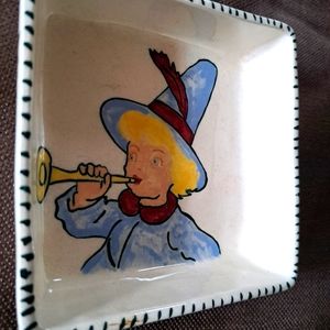 Folk Art Square Trinket Dish 5.5 x 5.5 inch Home Made